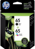 2 HP Genuine #65 BLACK+COLOR Ink Value Pack->Envy 5020/DJ-3720/3721/3724