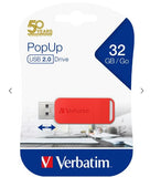 Verbatim QUALITY PREMIUM RETAIL Popup USB 2.0 Flash Drive 32GB - Red AU SELLER