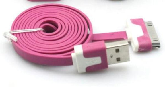 USB FLAT Cable charging Charger Cord for iPhone 4 4S 3GS iPod Touch iPad - PINK