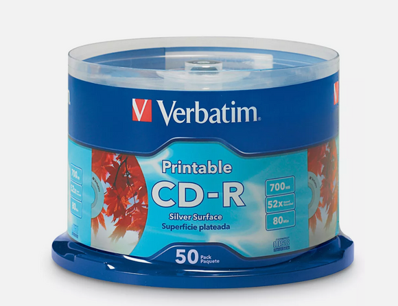 Verbatim | 100x | Printable CD-R | SILVER Surface | 700mb | 52 X Speed | 80 Min