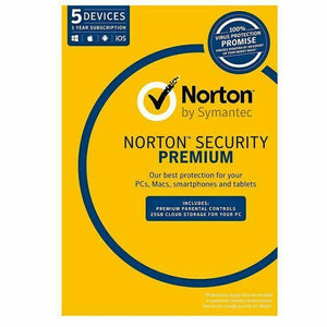 Norton Security Premium for Win, Mac & Android 5 Devices 1 Year eLicense DELUXE