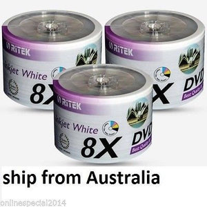 200 Ritek White PRINTABLE Blank DVD-R media 8X 16x Full Hub Printable DVD -R G05