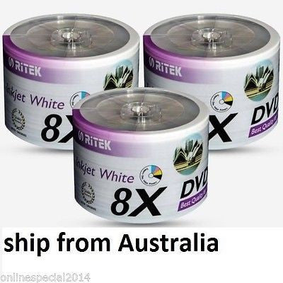 200 Ritek White PRINTABLE Blank DVD-R media 8X 16x Full Hub Printable DVD -R G05