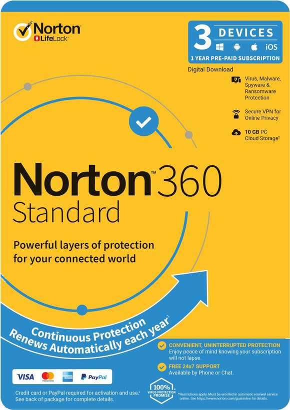 Norton 360 Standard 3 Devices 1 Year PC MAC Android email Digital key ozi