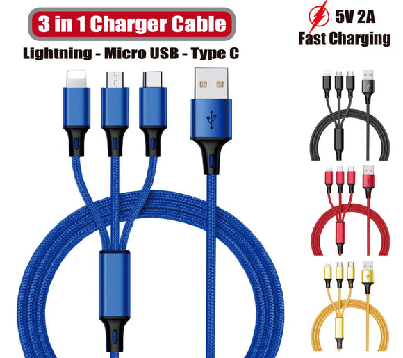 OZLOW 3 in 1 Multi USB Charger Charging Cable Cord for iPhone Samsung Google AU