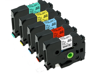 5 COLOUR TZe-231 431 531 631 Label Tape nonoem Brother P-Touch Label maker 12mm