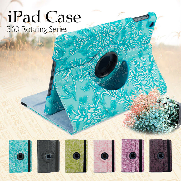 for Apple iPad 9th 8th 7th gen 10.2 embross FLOWER 360 Rotating Case Cover stand