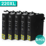 1-5 BLACK T220 220XL T220XL Ink Cartridges for WF2630 WF2650 WF2760 NON-OEM