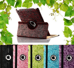 For iPad 7/8/9 Air 2 9.7 10.2 MiniEmbossed FLOWER 360 Swivel Leather Case Cover