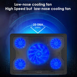 5 Fans Blue LED 10-17" Laptop Cooler Pad up to 17" w/ Fan Switch Button LX-801